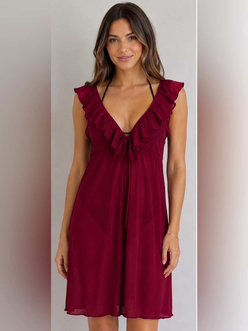 NWT Tahari Cabernet Ruffle Swim Cover Up Dress Sz L
